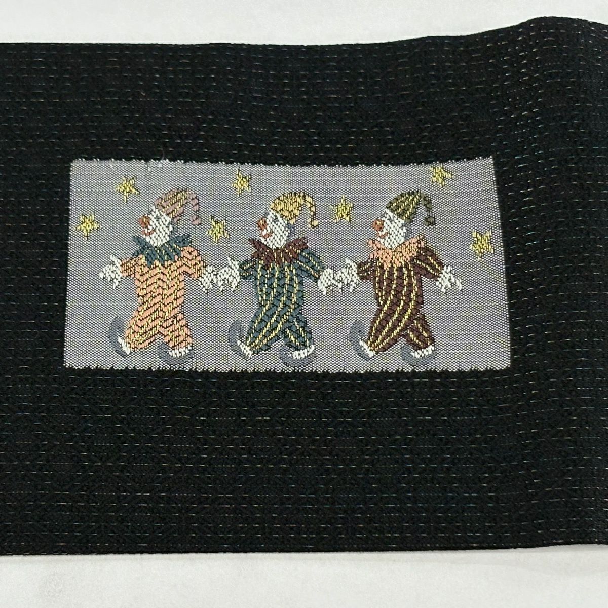 【美品】名古屋帶 逸品級 小丑 金絲 墨色 純蠶絲