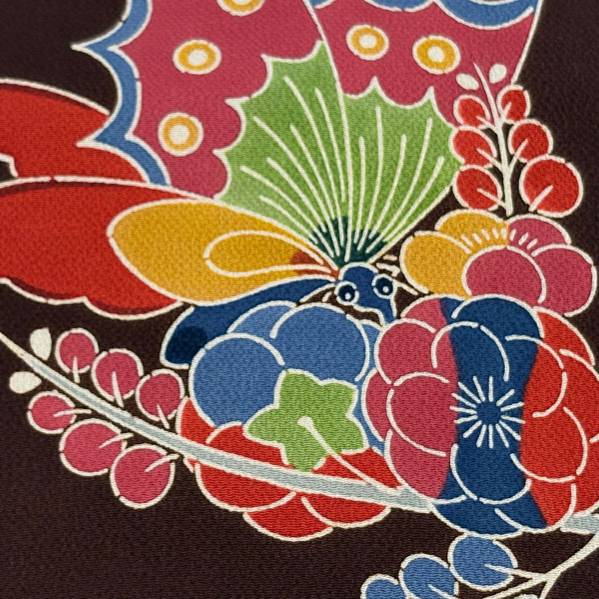 名古屋帶 逸品級 栗山吉三郎 落款 蝴蝶 梅花花 絞織 焦茶 純蠶絲