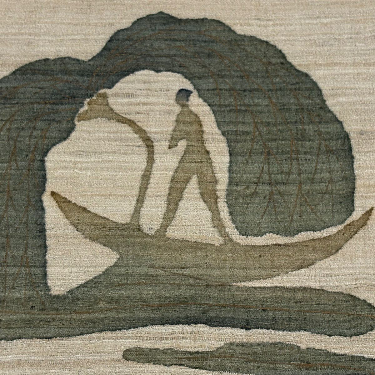 【美品】 袋帶 逸品級 人物 幾何學 薄茶 素材 純蠶絲