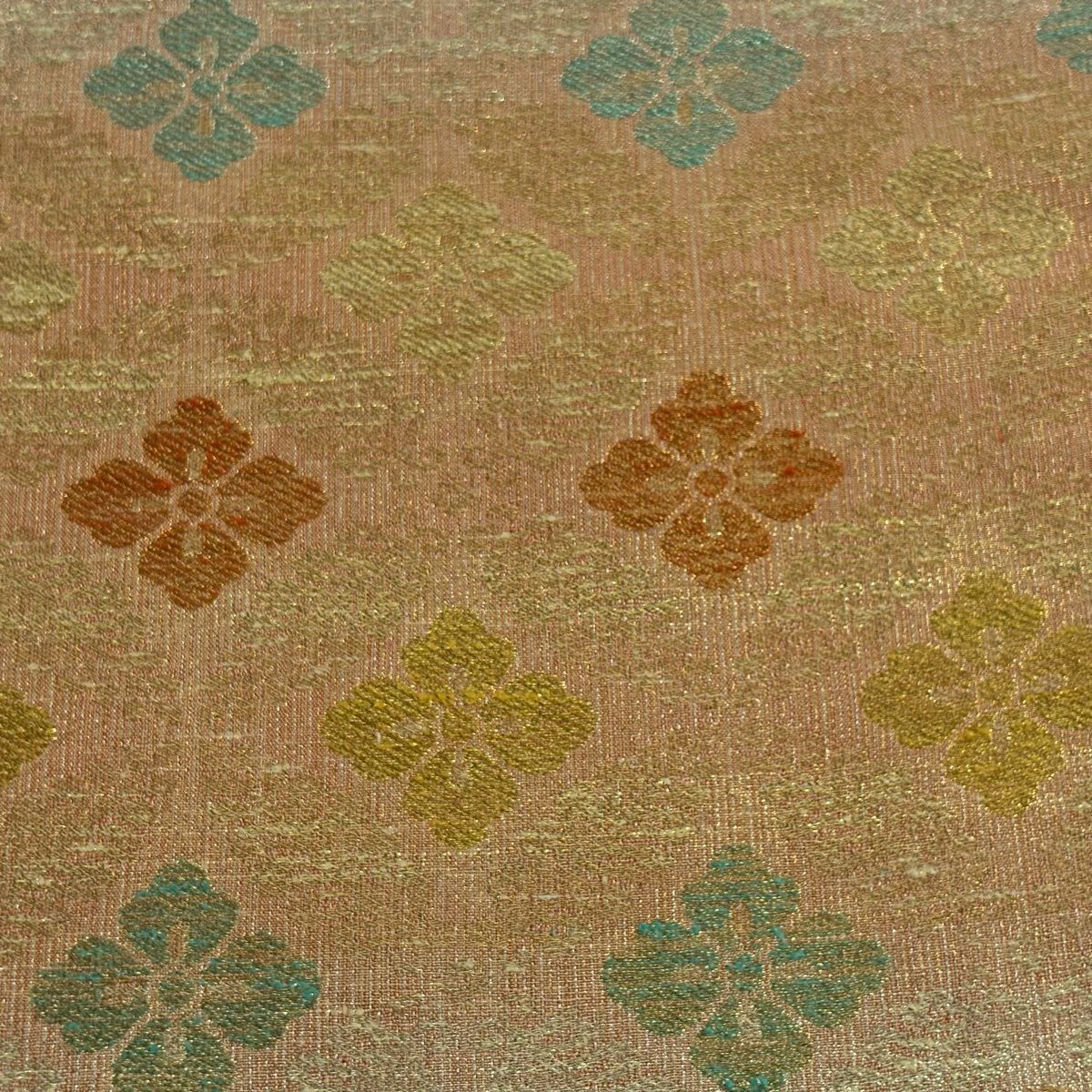 【美品】 袋帶 逸品級 桝屋高尾 有落款 關西仕立 花菱 金金箔 橙色 六通 純蠶絲