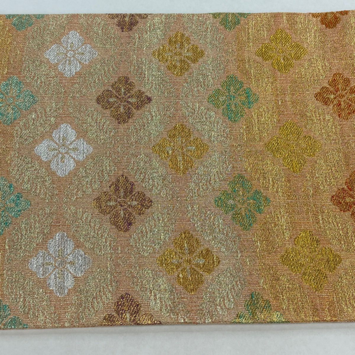 【美品】 袋帶 逸品級 桝屋高尾 有落款 關西仕立 花菱 金金箔 橙色 六通 純蠶絲
