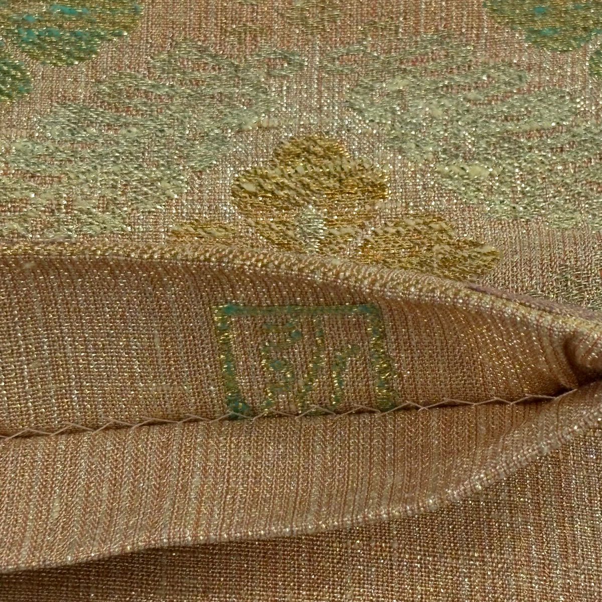 【美品】 袋帶 逸品級 桝屋高尾 有落款 關西仕立 花菱 金金箔 橙色 六通 純蠶絲