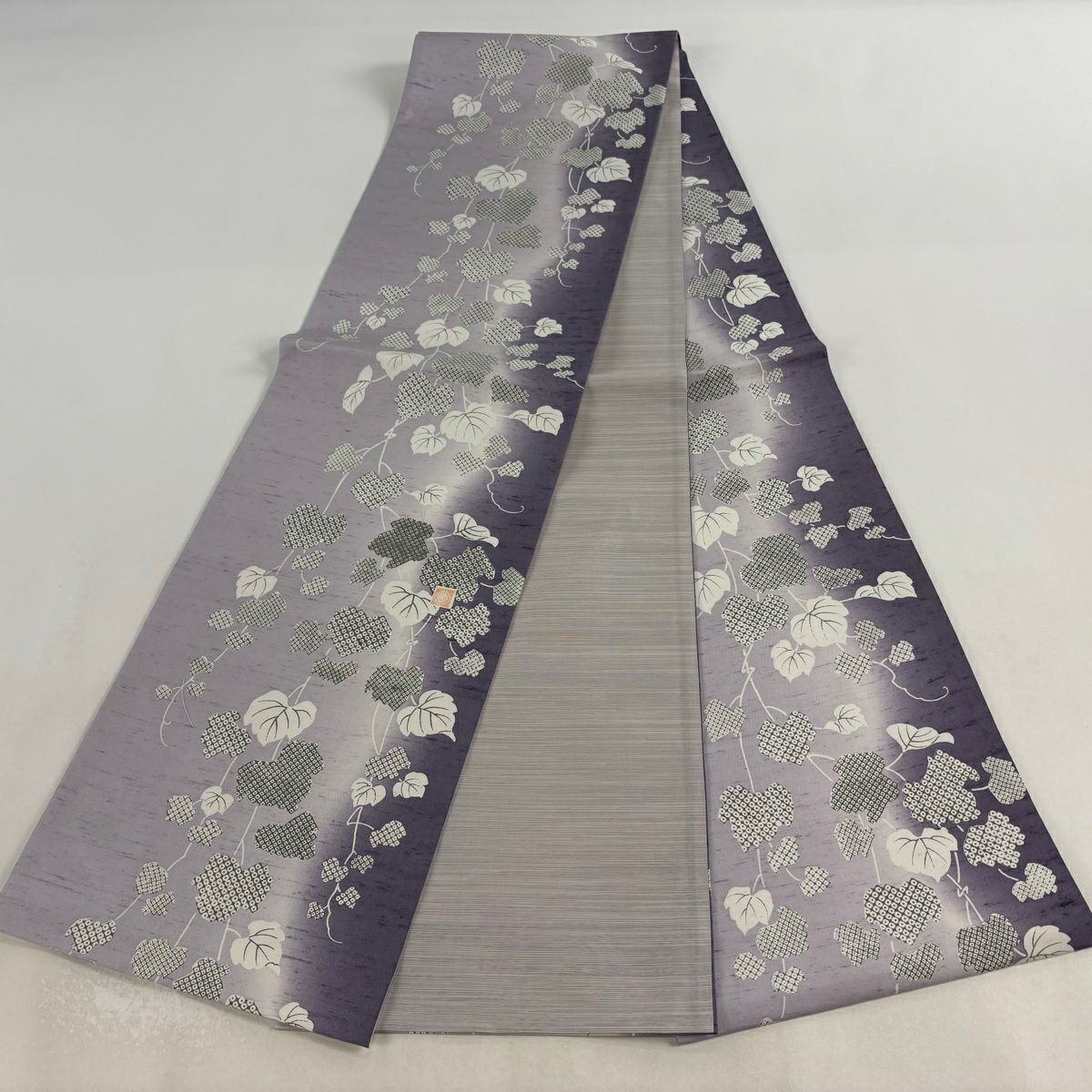 【美品】 袋帶 逸品級 落款あり 証紙あり 牛首紬織織 蔦 紫 全通 純蠶絲