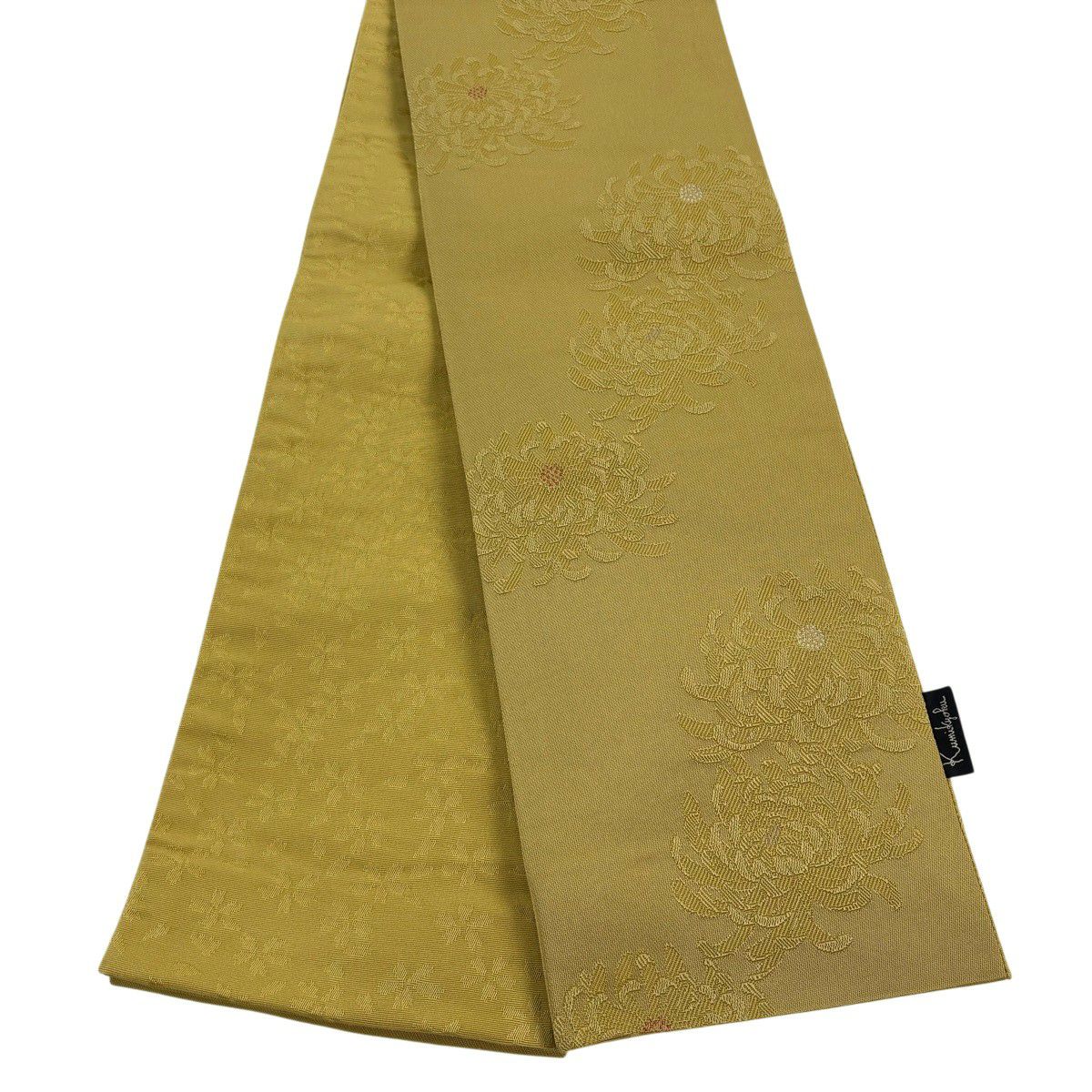 【美品】半幅帶 優品級 kumikyoku 菊花 芥末色 化纖