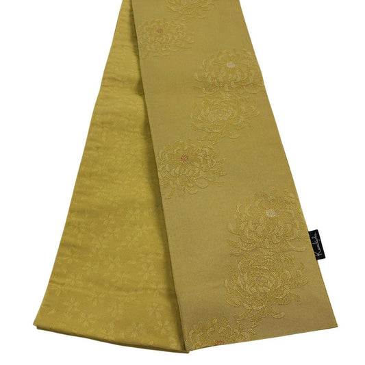 【美品】半幅帶 優品級 kumikyoku 菊花 芥末色 化纖