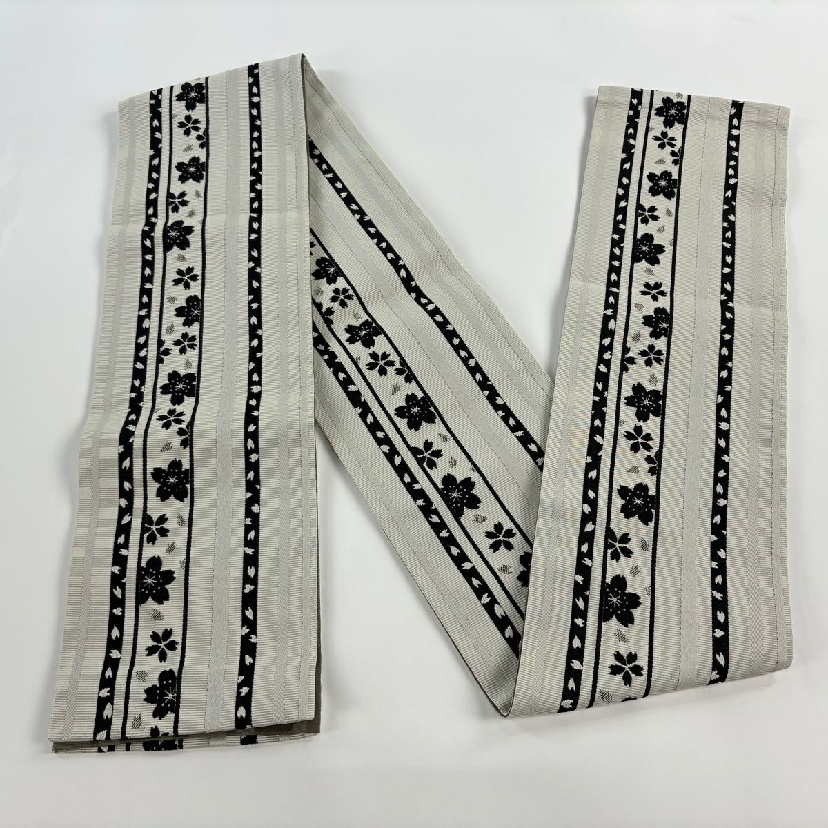 【美品】半幅帶 優品級櫻 灰白 化纖