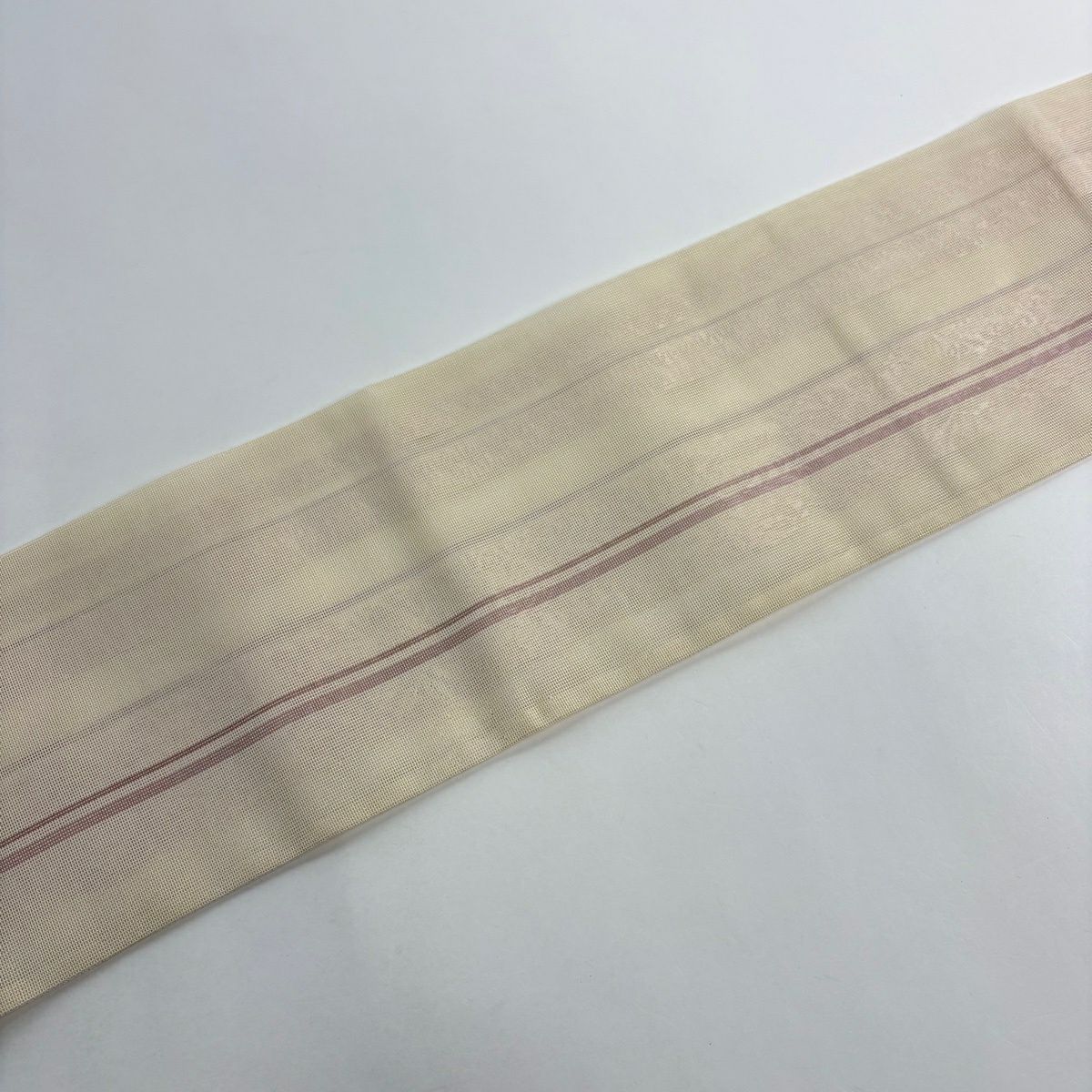 【美品】半幅帶 優品級 夏帶 櫻花 條紋 奶油色 化纖