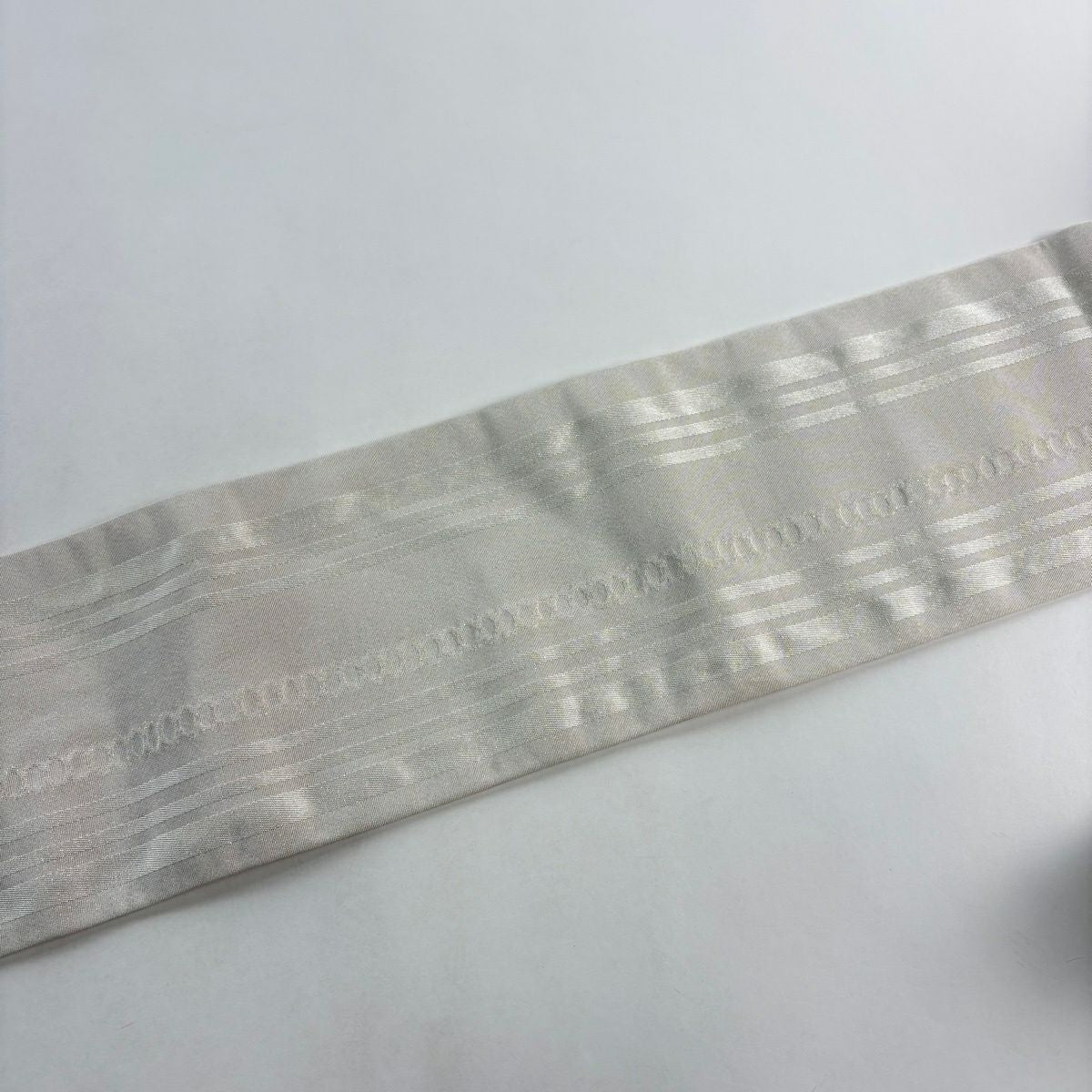 【美品】半幅帶 優品級 桔梗 七寶 金金箔 白 化纖