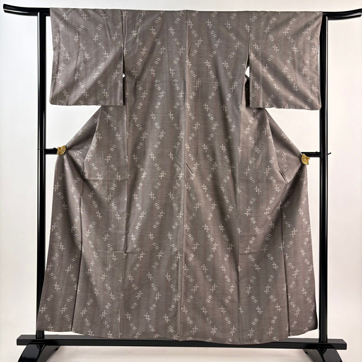 【美品】 紬織 身長158cm 袖長62cm S 雙層 琉球絣 縱條 燕 灰色 純蠶絲 逸品級