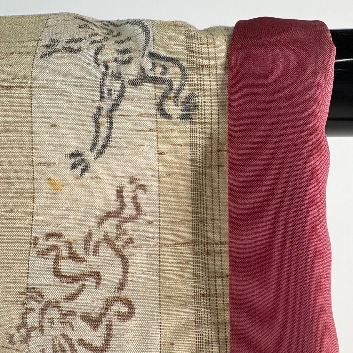 紬織 身長163.5cm 袖長66cm M 雙層 鳥獸戲畫 垂直條紋 米色 純蠶絲 逸品級