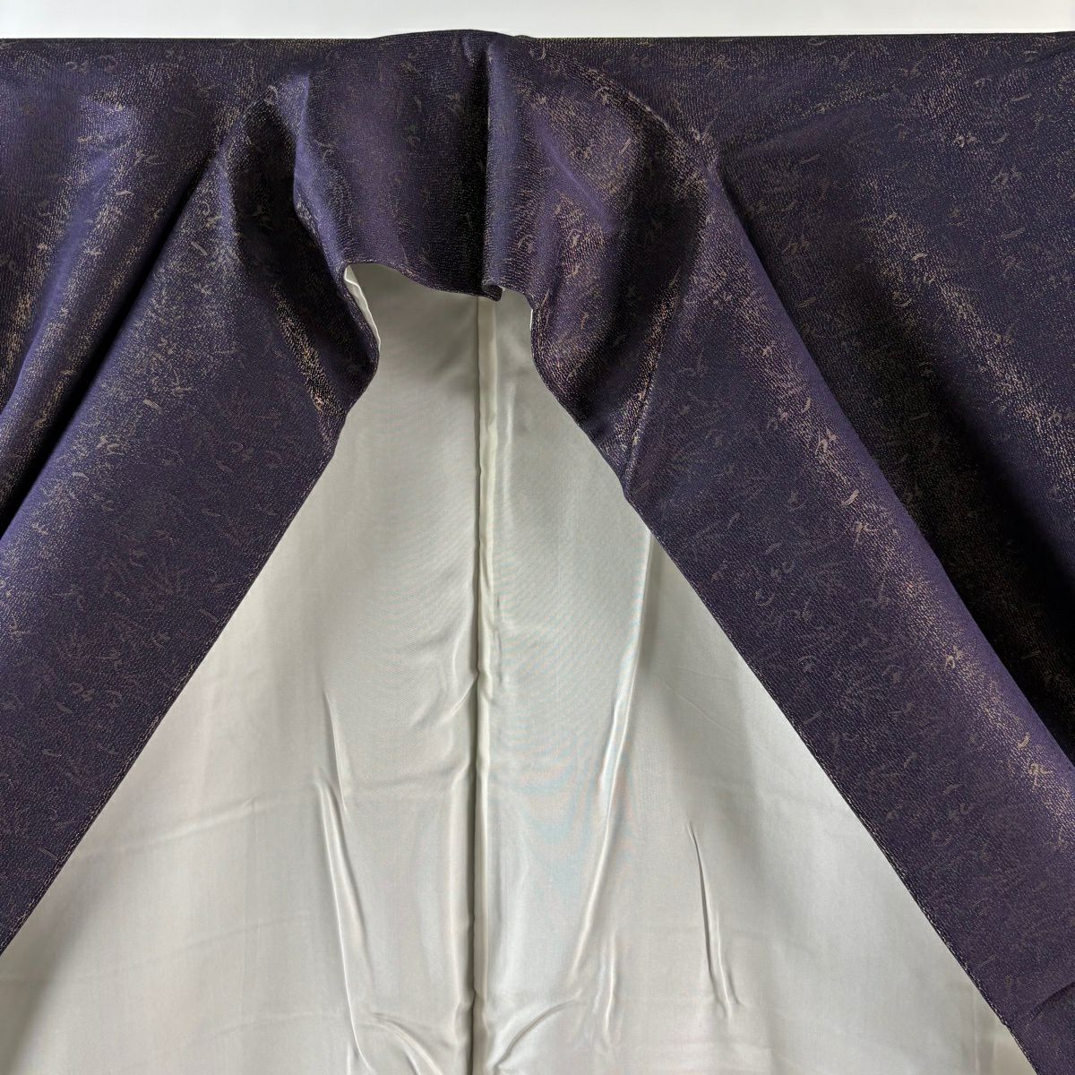 【美品】 小紋 身長160.5cm 袖長64cm M 雙層 久保田一竹子工房 落款あり 地紋 金通し 深紫 純蠶絲 逸品級 一つ紋