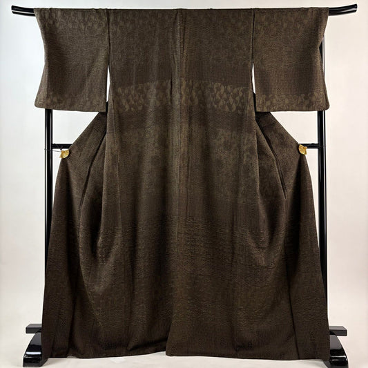 【美品】訪問服 身長170.5cm 袖長70cm L 雙層 龜甲 蘆竹子 焦茶 純蠶絲 逸品級