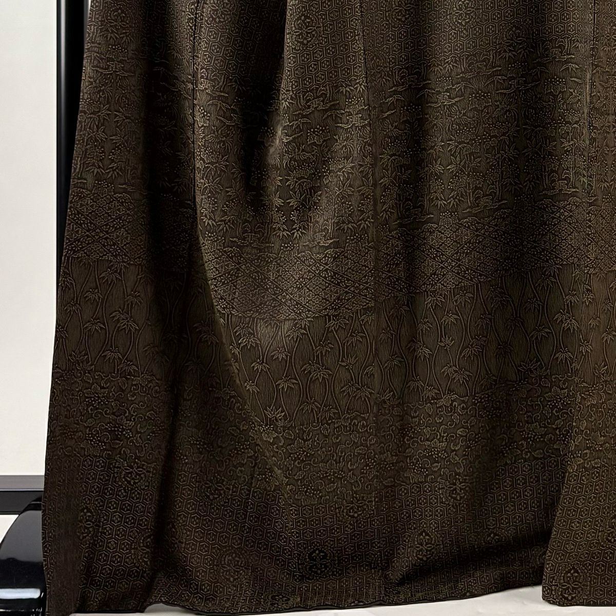 【美品】訪問服 身長170.5cm 袖長70cm L 雙層 龜甲 蘆竹子 焦茶 純蠶絲 逸品級