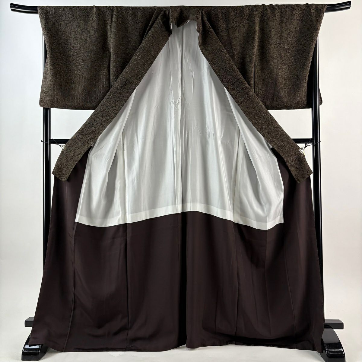 【美品】訪問服 身長170.5cm 袖長70cm L 雙層 龜甲 蘆竹子 焦茶 純蠶絲 逸品級