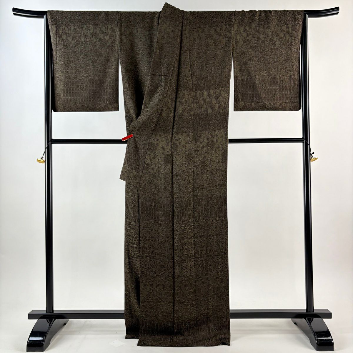 【美品】訪問服 身長170.5cm 袖長70cm L 雙層 龜甲 蘆竹子 焦茶 純蠶絲 逸品級