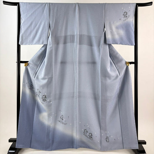 付下 身長166cm 袖長64.5cm M 雙層 貓 樂器 漸層 水藍 純蠶絲 逸品級