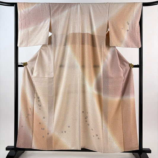 付下 身長158.5cm 袖長65.5cm M 雙層 蕨紬織織地 證書齊全 櫻花花瓣 花織 金銀彩 粉米色 純蠶絲 逸品級