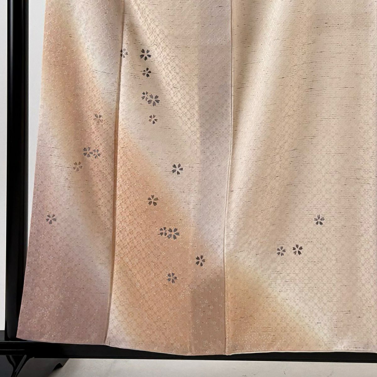 付下 身長158.5cm 袖長65.5cm M 雙層 蕨紬織織地 證書齊全 櫻花花瓣 花織 金銀彩 粉米色 純蠶絲 逸品級
