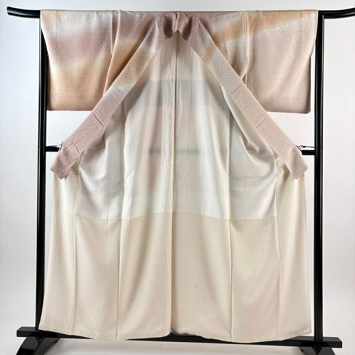 付下 身長158.5cm 袖長65.5cm M 雙層 蕨紬織織地 證書齊全 櫻花花瓣 花織 金銀彩 粉米色 純蠶絲 逸品級