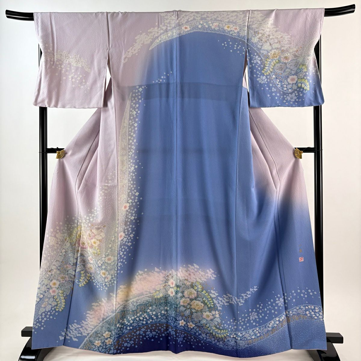 訪問服 身長166cm 袖長68.5cm L 雙層 吉乃一廉 落款あり 辻花染 金銀彩 漸層 淺紫 純蠶絲 逸品級