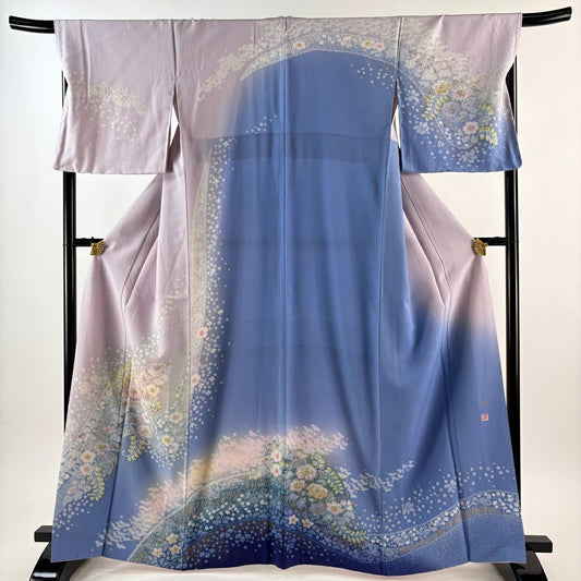 訪問服 身長166cm 袖長68.5cm L 雙層 吉乃一廉 落款あり 辻花染 金銀彩 漸層 淺紫 純蠶絲 逸品級