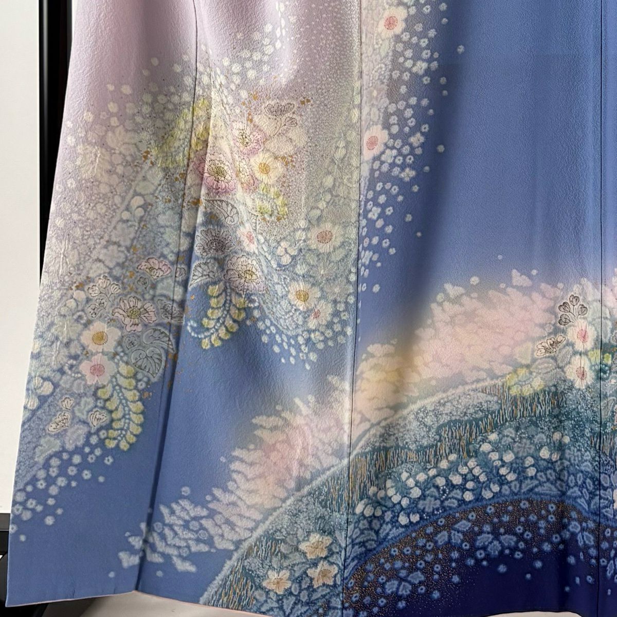 訪問服 身長166cm 袖長68.5cm L 雙層 吉乃一廉 落款あり 辻花染 金銀彩 漸層 淺紫 純蠶絲 逸品級