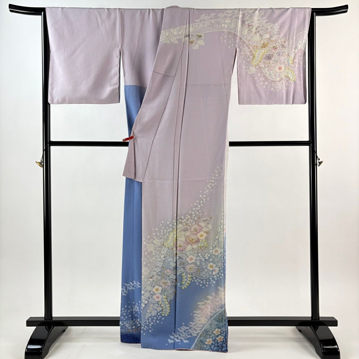 訪問服 身長166cm 袖長68.5cm L 雙層 吉乃一廉 落款あり 辻花染 金銀彩 漸層 淺紫 純蠶絲 逸品級