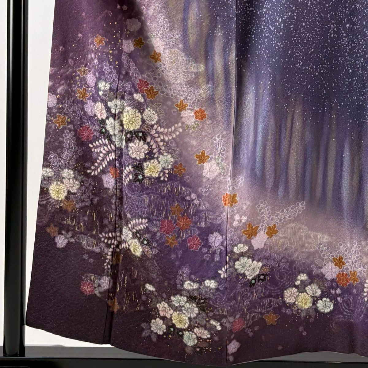 訪問服 身長156.5cm 袖長64cm M 雙層 吉乃一廉 落款あり 草花紋紋 霞 金銀彩 絞染 紫 純蠶絲 逸品級