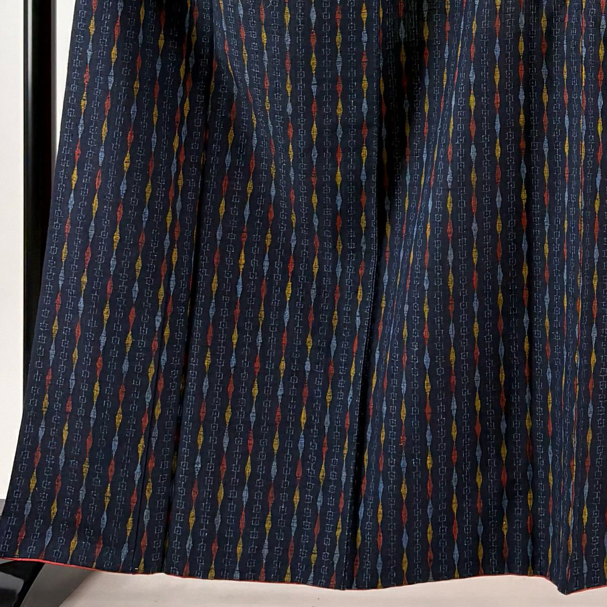 結城紬織 身長162cm 袖長64.5cm M 雙層 織女 證書附帶 立涌 幾何圖案 深藍 純蠶絲 逸品級