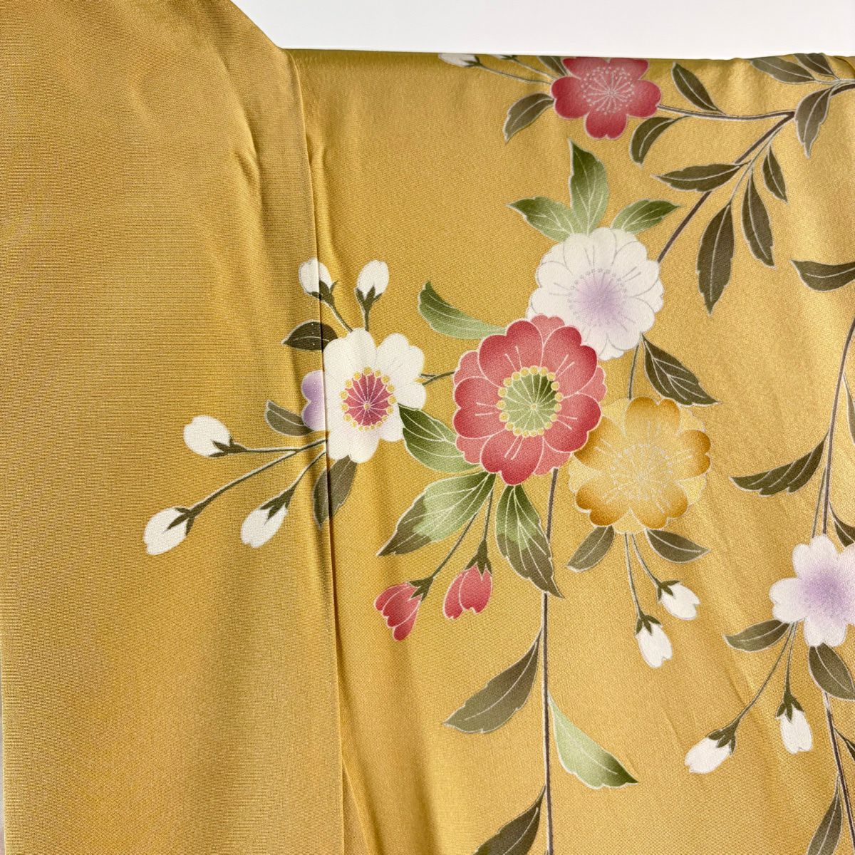 振袖禮服 身長162.5cm 袖長64cm M 雙層 花車 牡丹 金糸 漸層 淡黃土 純蠶絲 逸品級