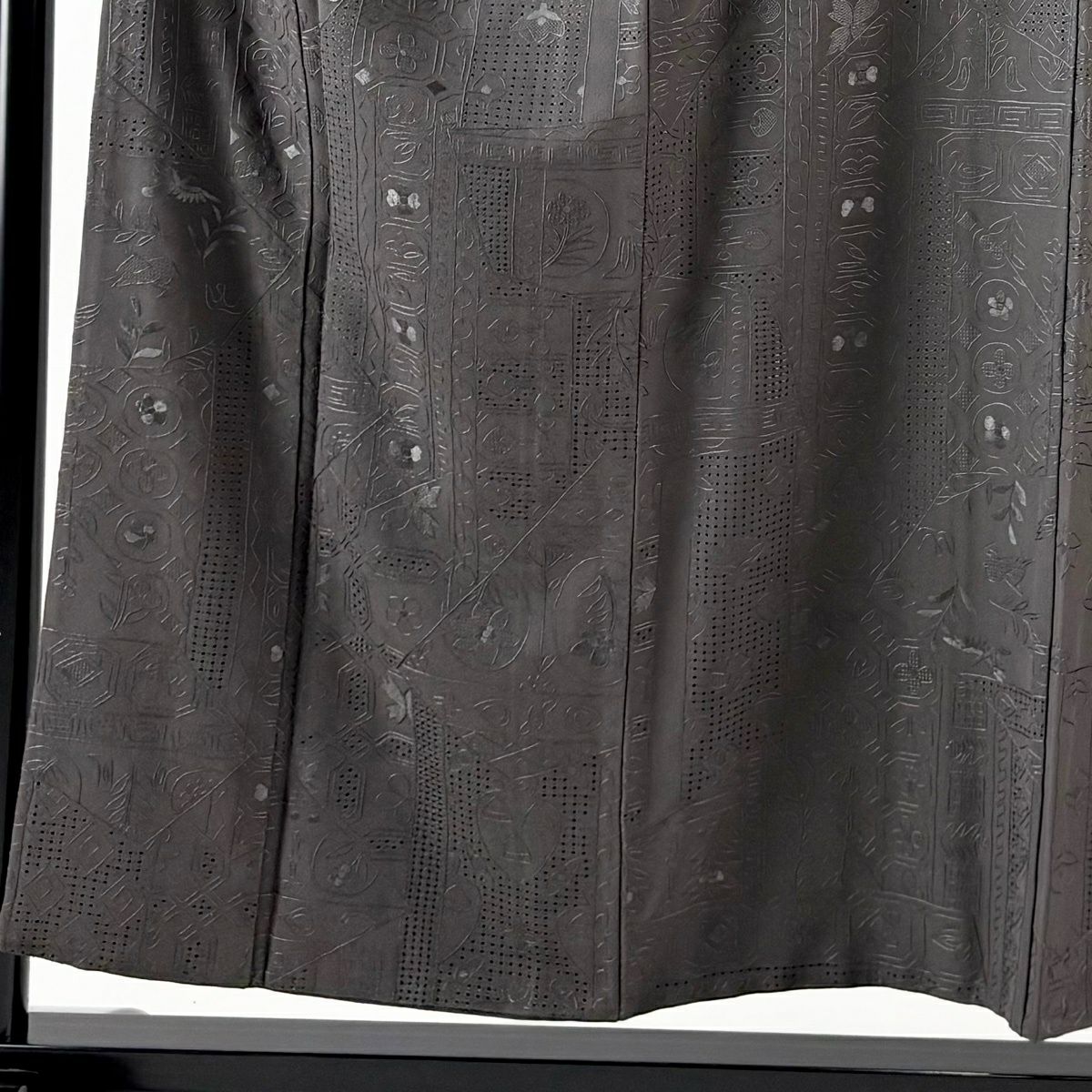 小紋 身長154.5cm 袖長63cm S 雙層 草花紋紋 幾何學刺繡 墨 黑 純蠶絲 逸品級