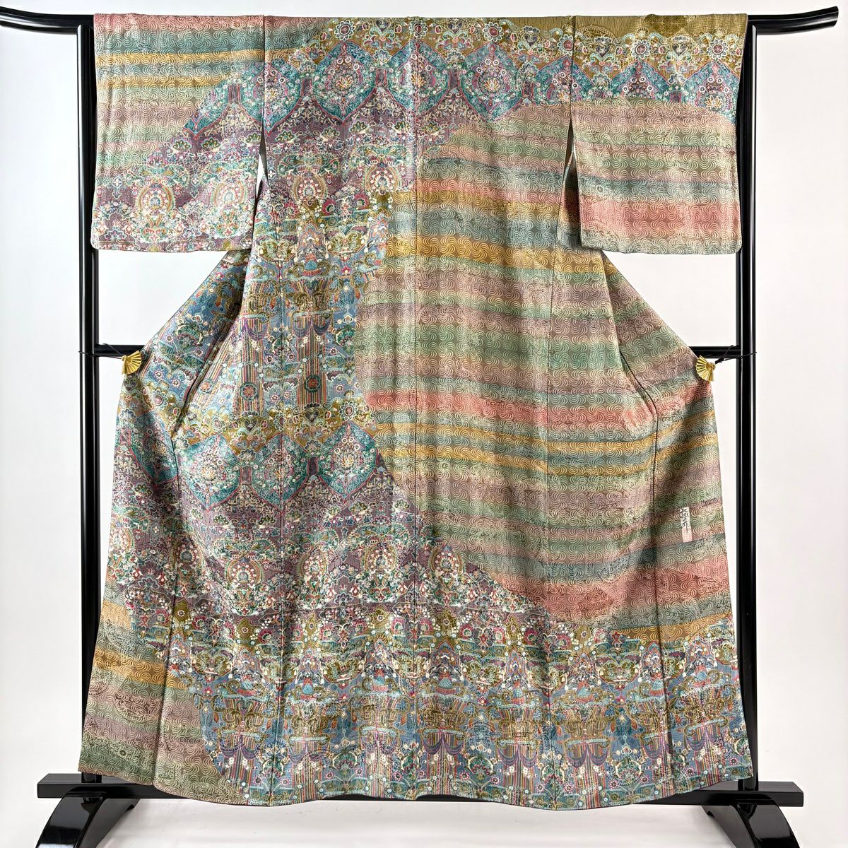 【美品】訪問服 身長158cm 袖長64.5cm M 雙層 前田仁仙 落款あり 華紋 向鳥 紫 純蠶絲 逸品級