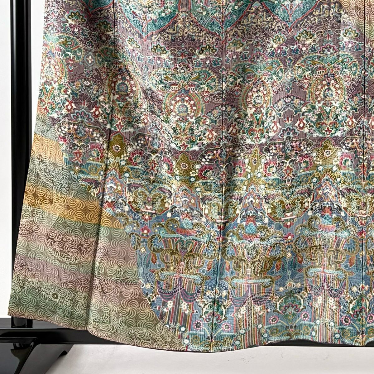 【美品】訪問服 身長158cm 袖長64.5cm M 雙層 前田仁仙 落款あり 華紋 向鳥 紫 純蠶絲 逸品級