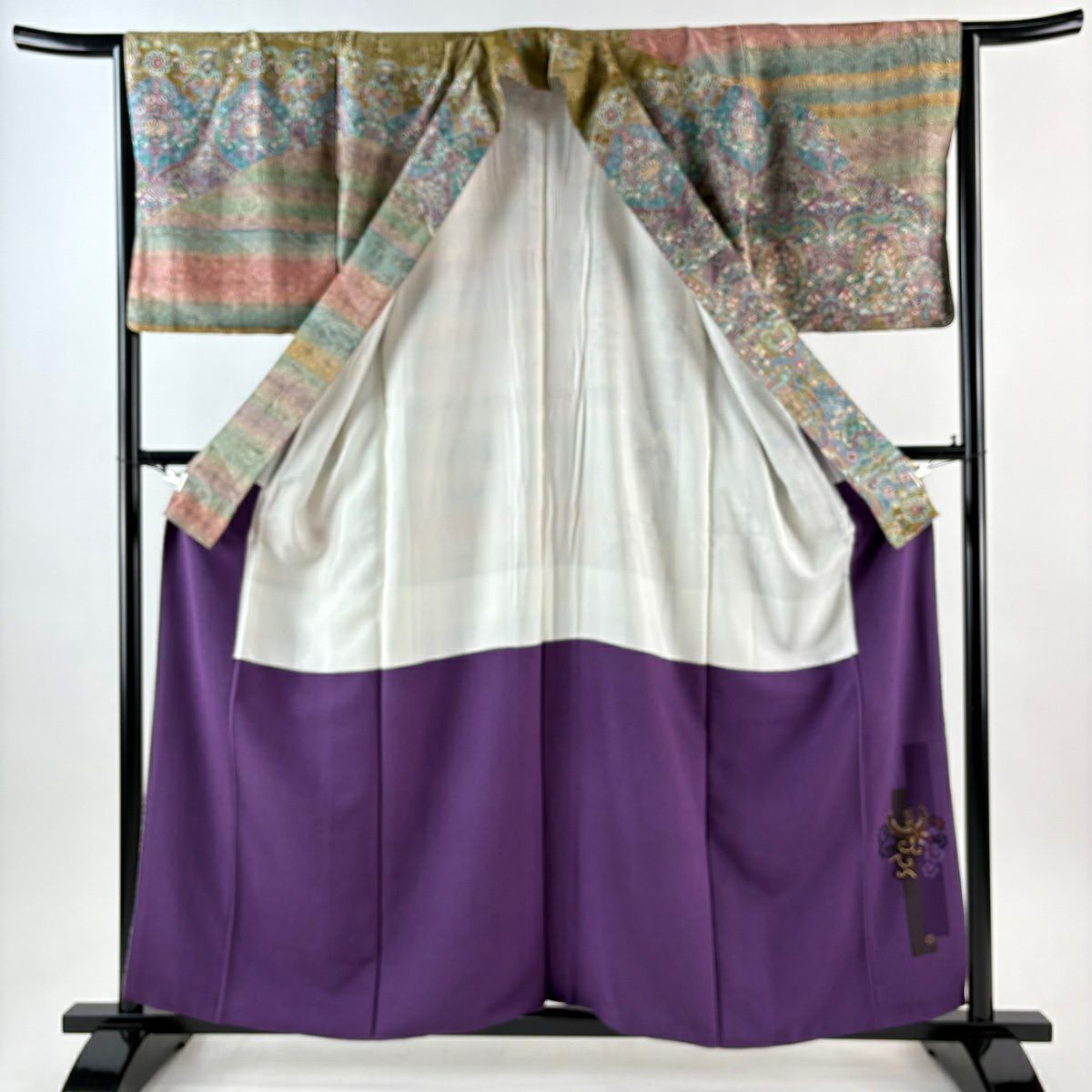 【美品】訪問服 身長158cm 袖長64.5cm M 雙層 前田仁仙 落款あり 華紋 向鳥 紫 純蠶絲 逸品級