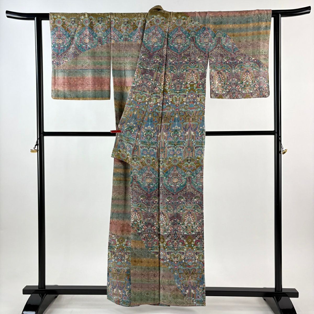 【美品】訪問服 身長158cm 袖長64.5cm M 雙層 前田仁仙 落款あり 華紋 向鳥 紫 純蠶絲 逸品級