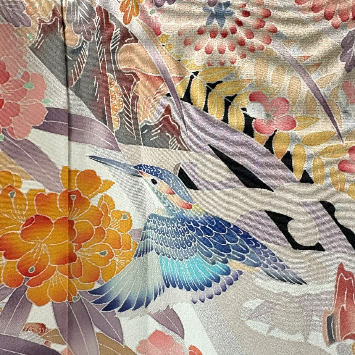 黑留袖禮服 身長159.5cm 袖長63cm S 雙層 中町博志 落款 鳥 草花紋紋 黑 純蠶絲 逸品級