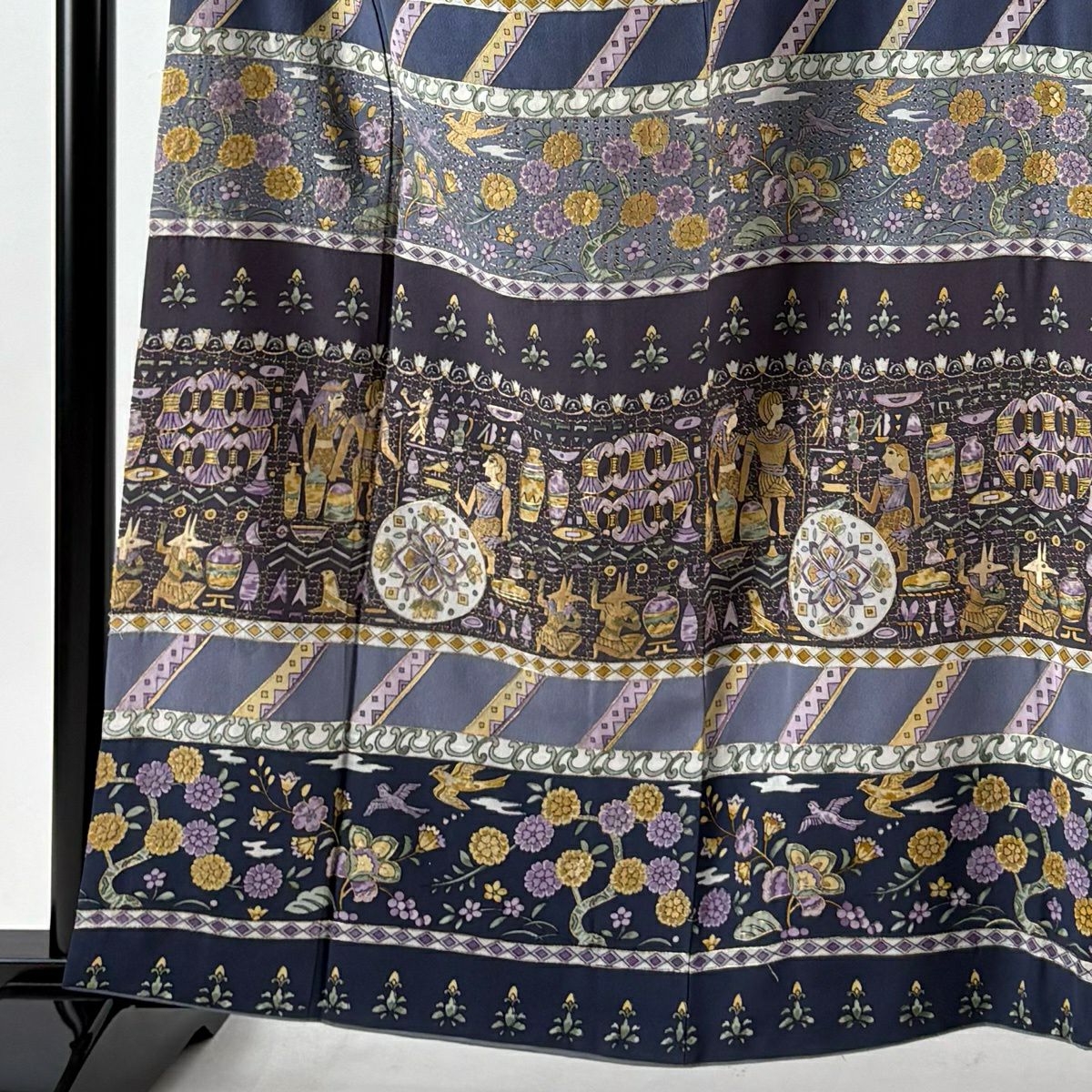 訪問服 身長160.5cm 袖長66.5cm M 雙層 科普特圖案 花鳥 刺繡 金絲 紫色 純蠶絲 逸品級