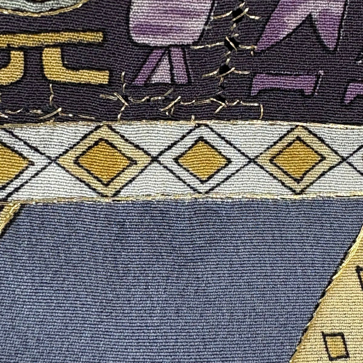 訪問服 身長160.5cm 袖長66.5cm M 雙層 科普特圖案 花鳥 刺繡 金絲 紫色 純蠶絲 逸品級