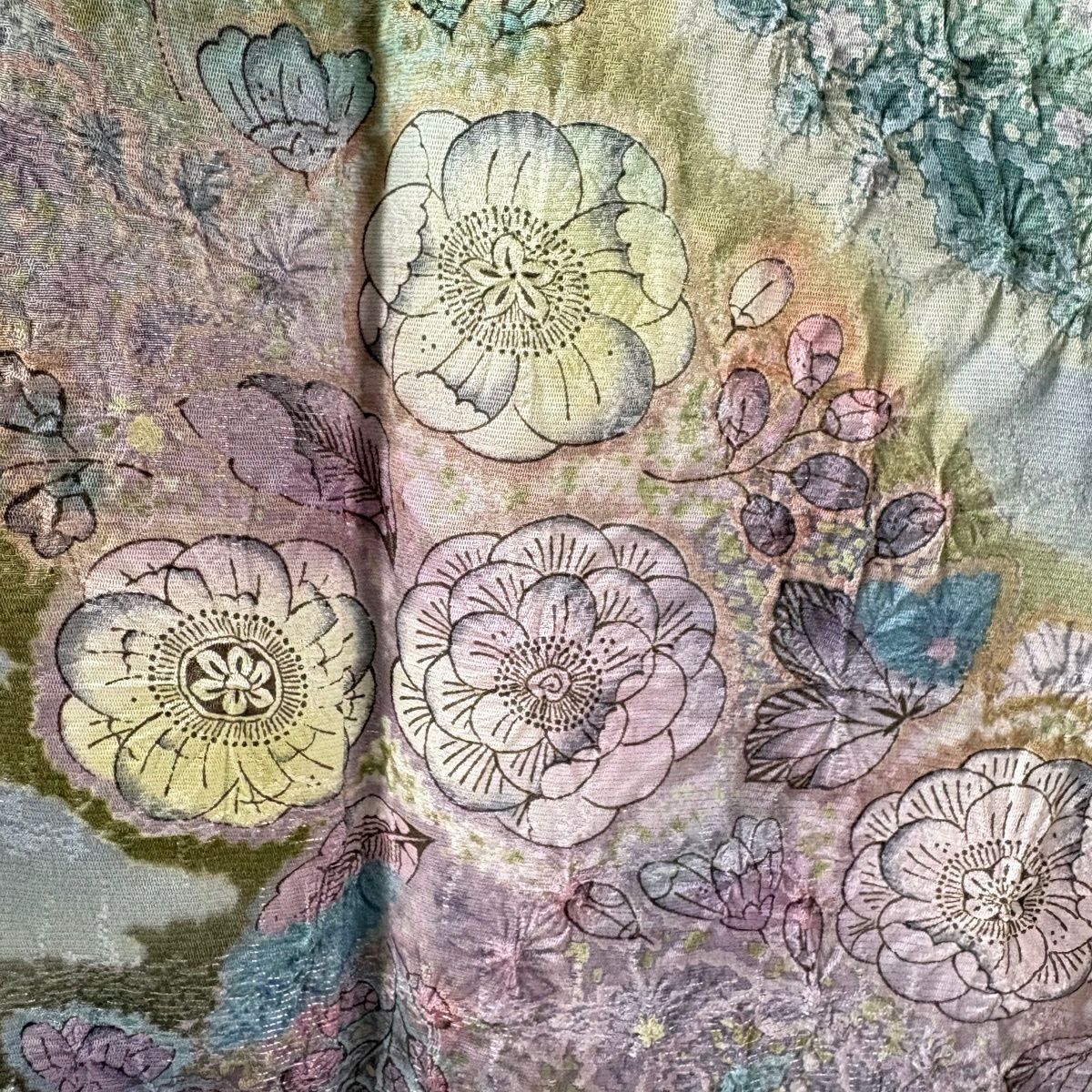 【美品】訪問服 身長167.5cm 袖長68cm L 雙層 吉乃一廉 落款あり 辻花染 樹木 銀通し 漸層 薄綠 純蠶絲 逸品級
