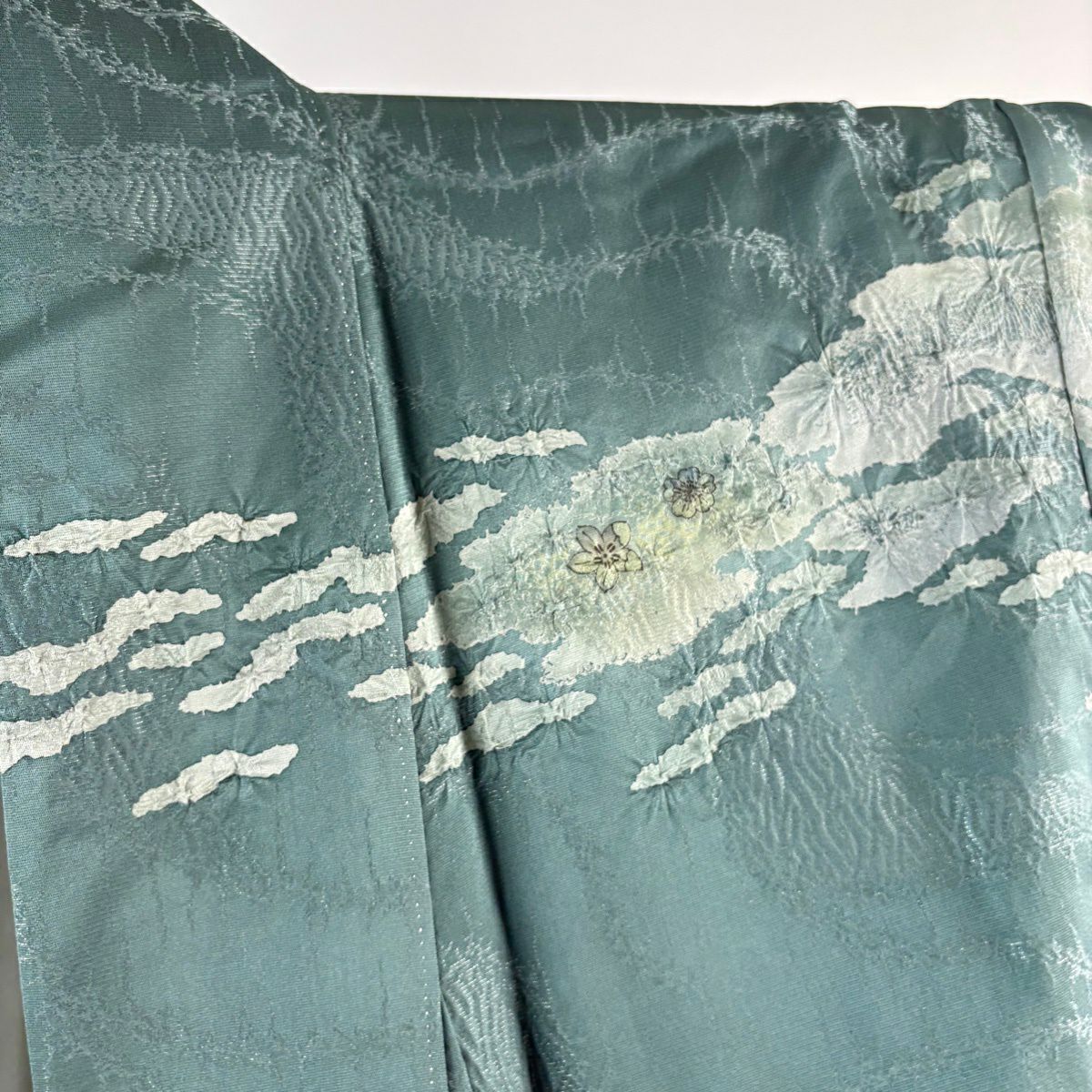 【美品】訪問服 身長167.5cm 袖長68cm L 雙層 吉乃一廉 落款あり 辻花染 樹木 銀通し 漸層 薄綠 純蠶絲 逸品級