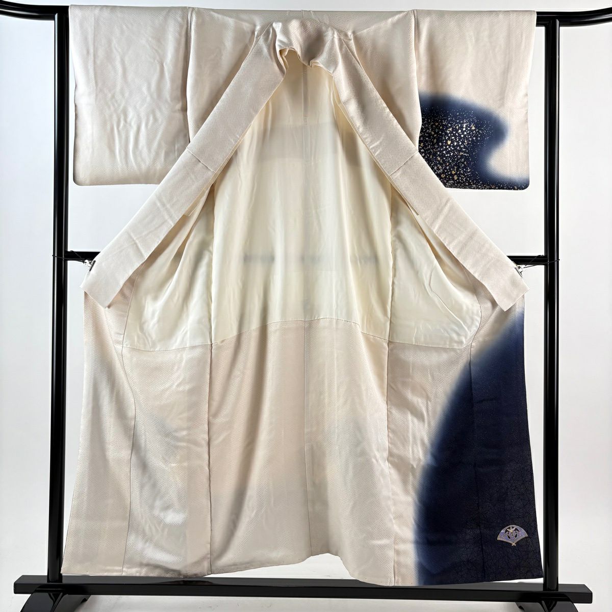 【美品】 付下 身長155.5cm 袖長62cm S 雙層 藤林德扇子 落款あり 葉紋 地紋 金銀線 金銀彩 淺粉色 純蠶絲 逸品級 一つ紋
