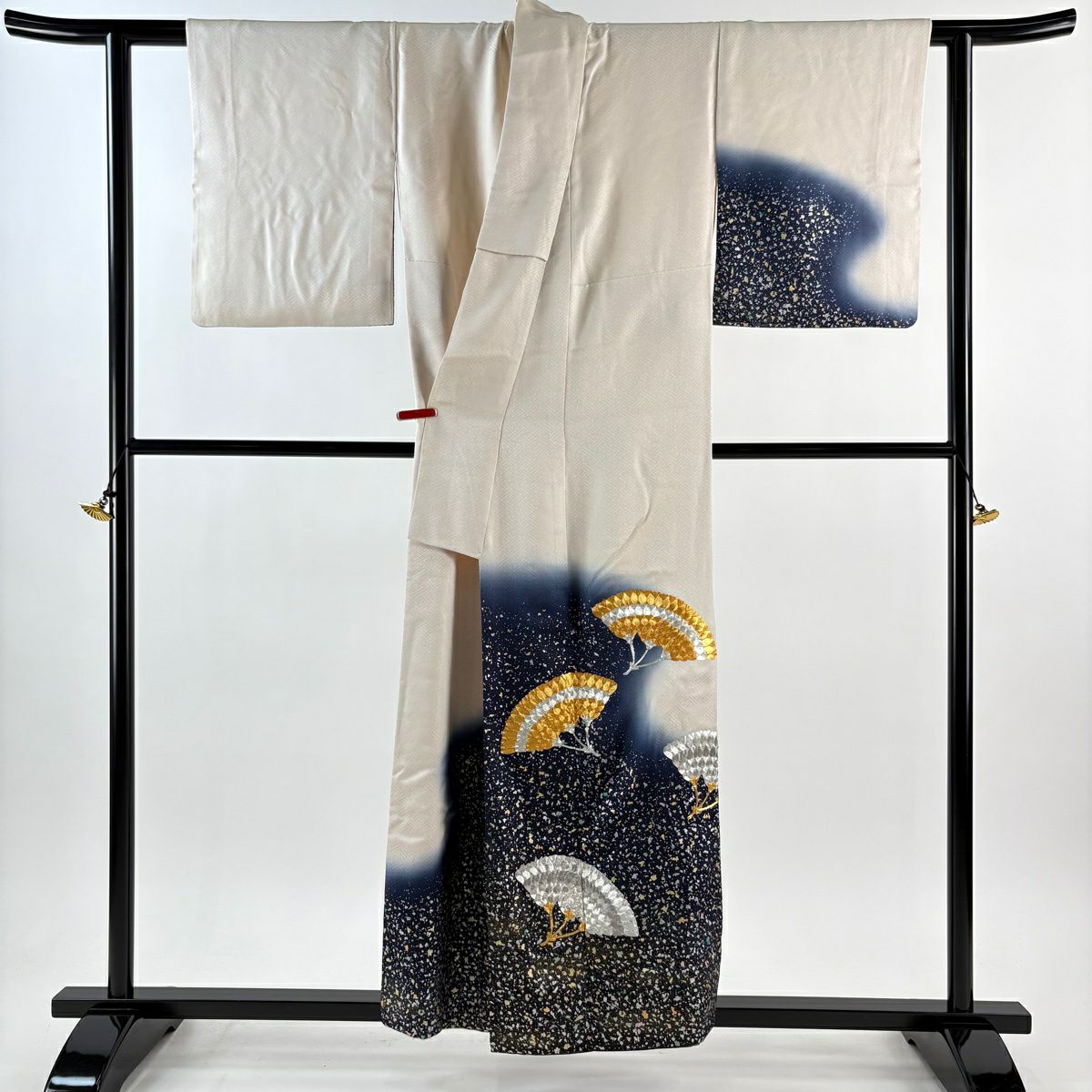 【美品】 付下 身長155.5cm 袖長62cm S 雙層 藤林德扇子 落款あり 葉紋 地紋 金銀線 金銀彩 淺粉色 純蠶絲 逸品級 一つ紋