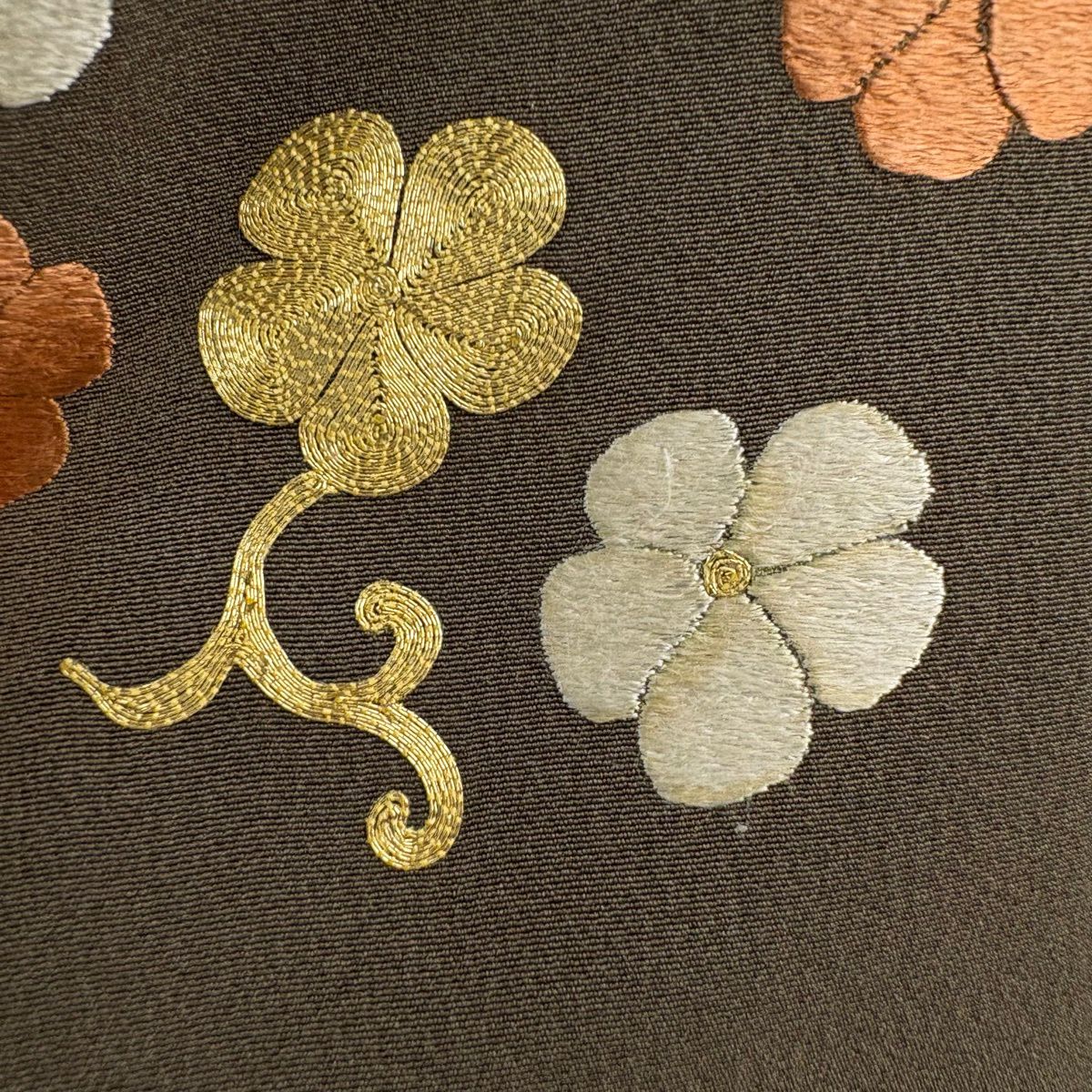 訪問服 身長161.5cm 袖長67.5cm L 雙層 束ね熨斗紋 松樹梅花 金糸 刺繡 薄茶 純蠶絲 逸品級