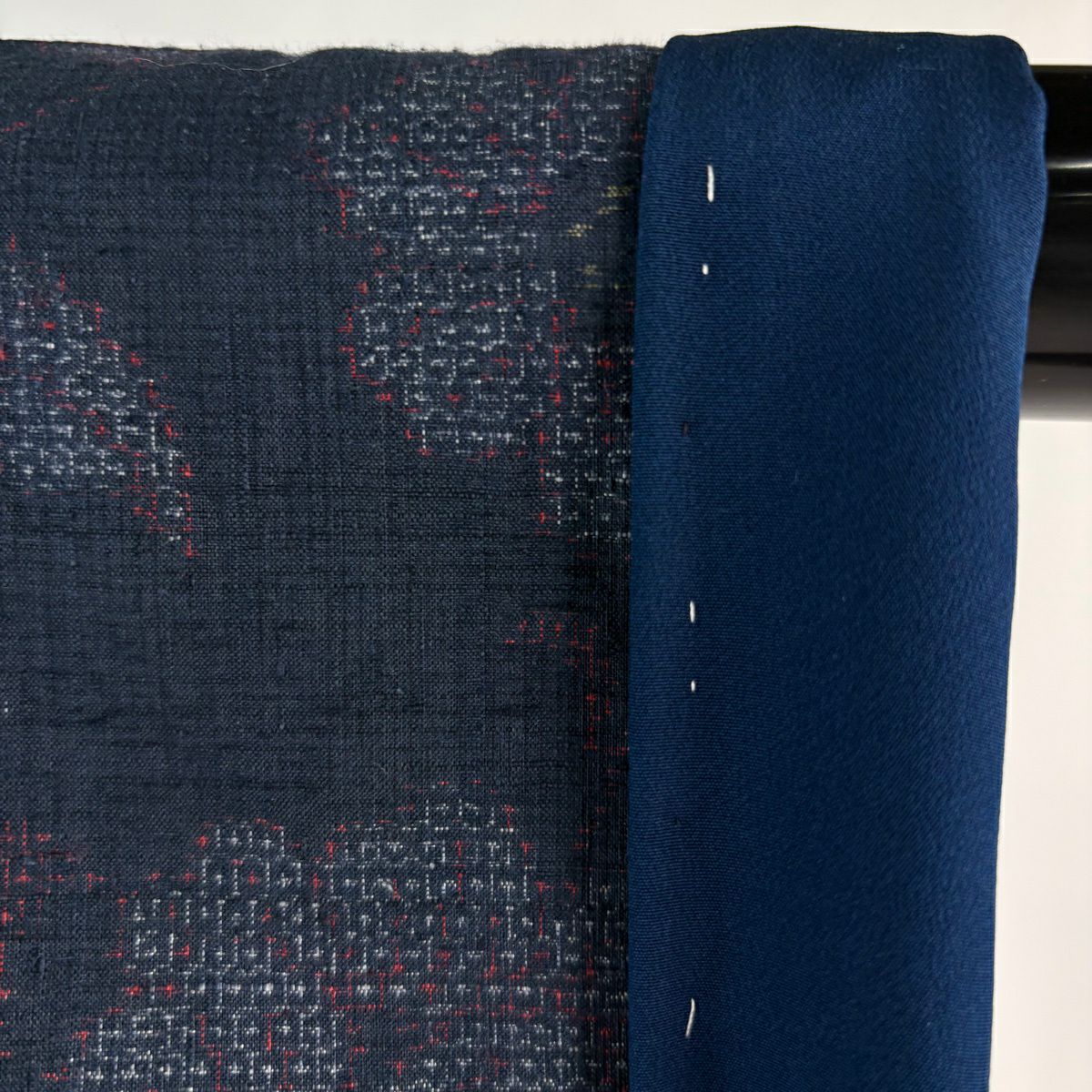 【美品】結城紬織 身長155.5cm 袖長62cm S 雙層 本場結城紬織 證書附帶 草花紋紋 龜甲絣 深藍 純蠶絲 逸品級