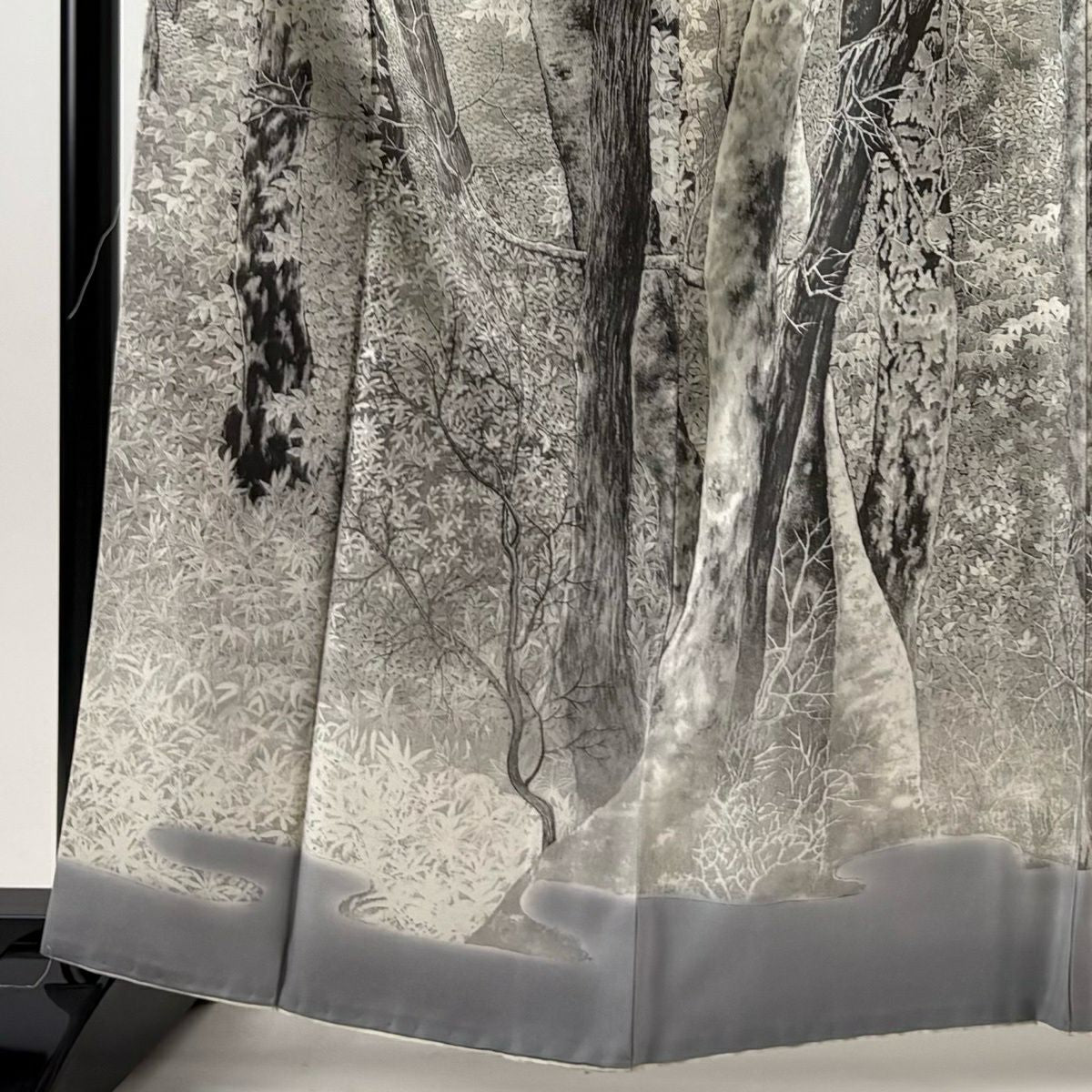 【美品】訪問服 身長163.5cm 袖長66.5cm M 雙層 山岡古都 有落款 白樺 笹 灰色 純蠶絲 逸品級