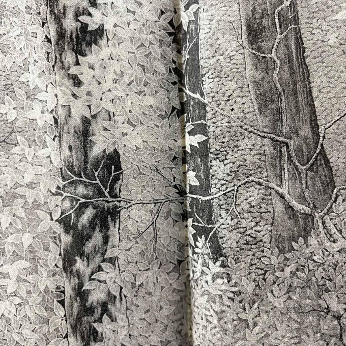 【美品】訪問服 身長163.5cm 袖長66.5cm M 雙層 山岡古都 有落款 白樺 笹 灰色 純蠶絲 逸品級
