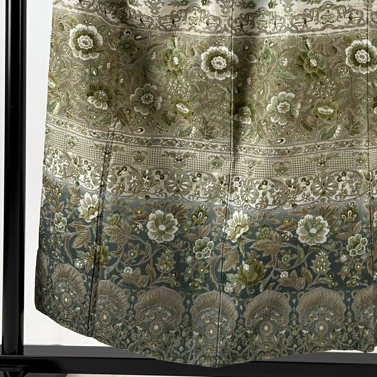 【美品】訪問服 身長156cm 袖長63cm S 雙層 草花紋紋 花唐草紋刺繡 漸層 灰綠 純蠶絲 逸品級