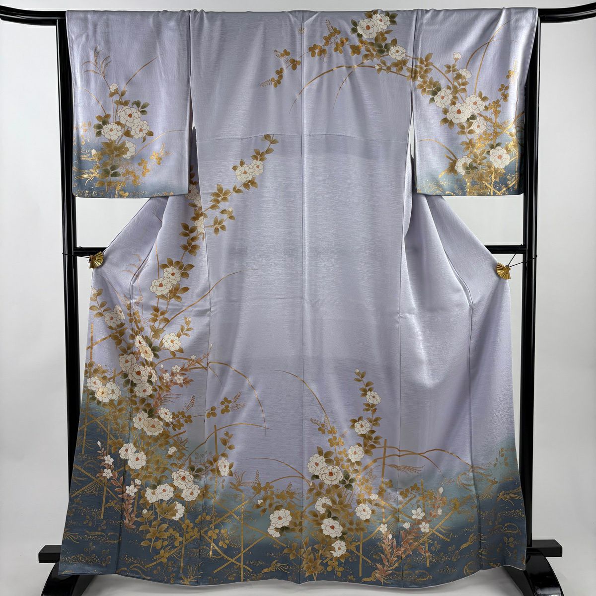 訪問服 身長165cm 袖長66.5cm M 雙層 椿 桔梗 金絲 金銀彩 淺紫 純蠶絲 秀品級 一個紋