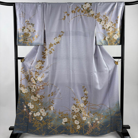 訪問服 身長165cm 袖長66.5cm M 雙層 椿 桔梗 金絲 金銀彩 淺紫 純蠶絲 秀品級 一個紋