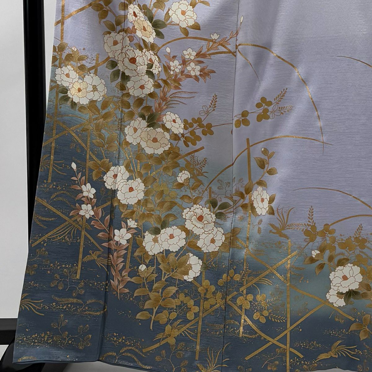 訪問服 身長165cm 袖長66.5cm M 雙層 椿 桔梗 金絲 金銀彩 淺紫 純蠶絲 秀品級 一個紋